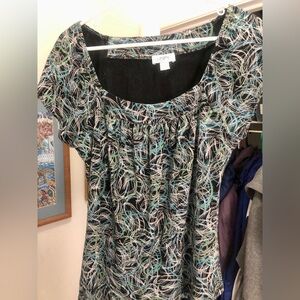 Vintage Women’s Ann Taylor Loft Sleeveless Black & Turquoise Swirl Design Size L